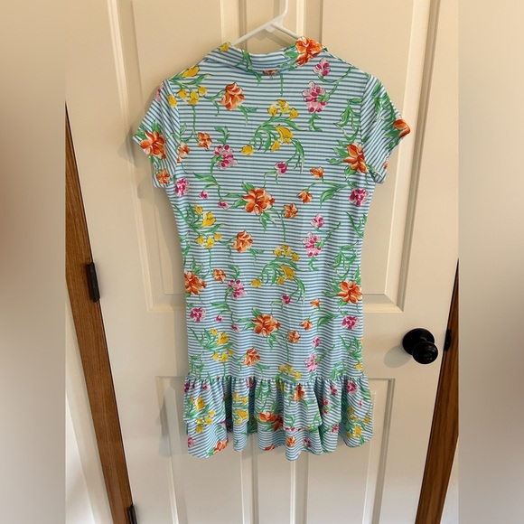 Ibkul ruffle tennis dress striped with flowers size small‎ upf 50 - Picture 2 of 6